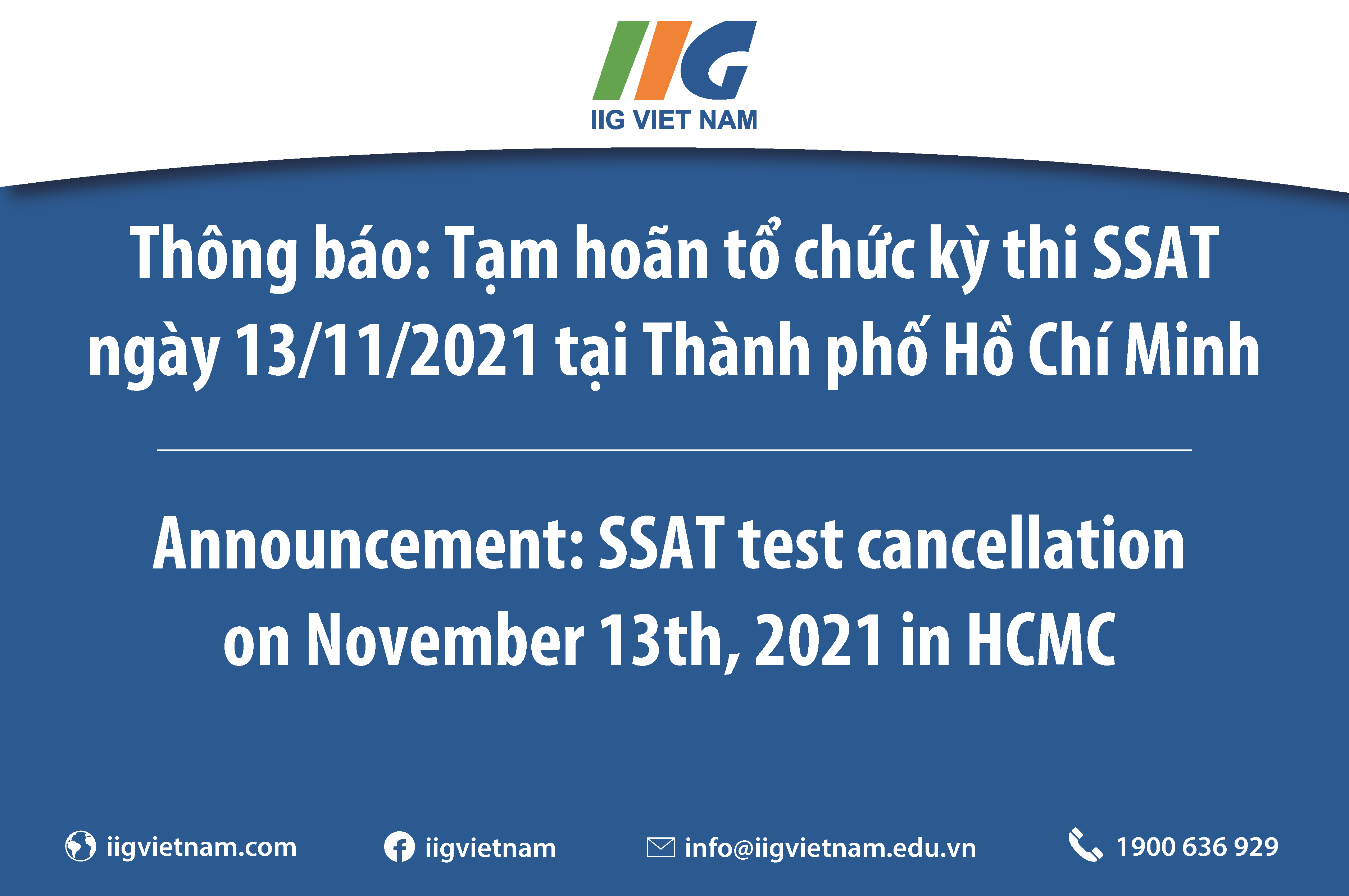 Thông báo: Tạm hoãn tổ chức kỳ thi SSAT ngày 13/11/2021 tại Thành phố Hồ Chí Minh / Announcement: SSAT test cancellation on November 13th, 2021 in HCMC
