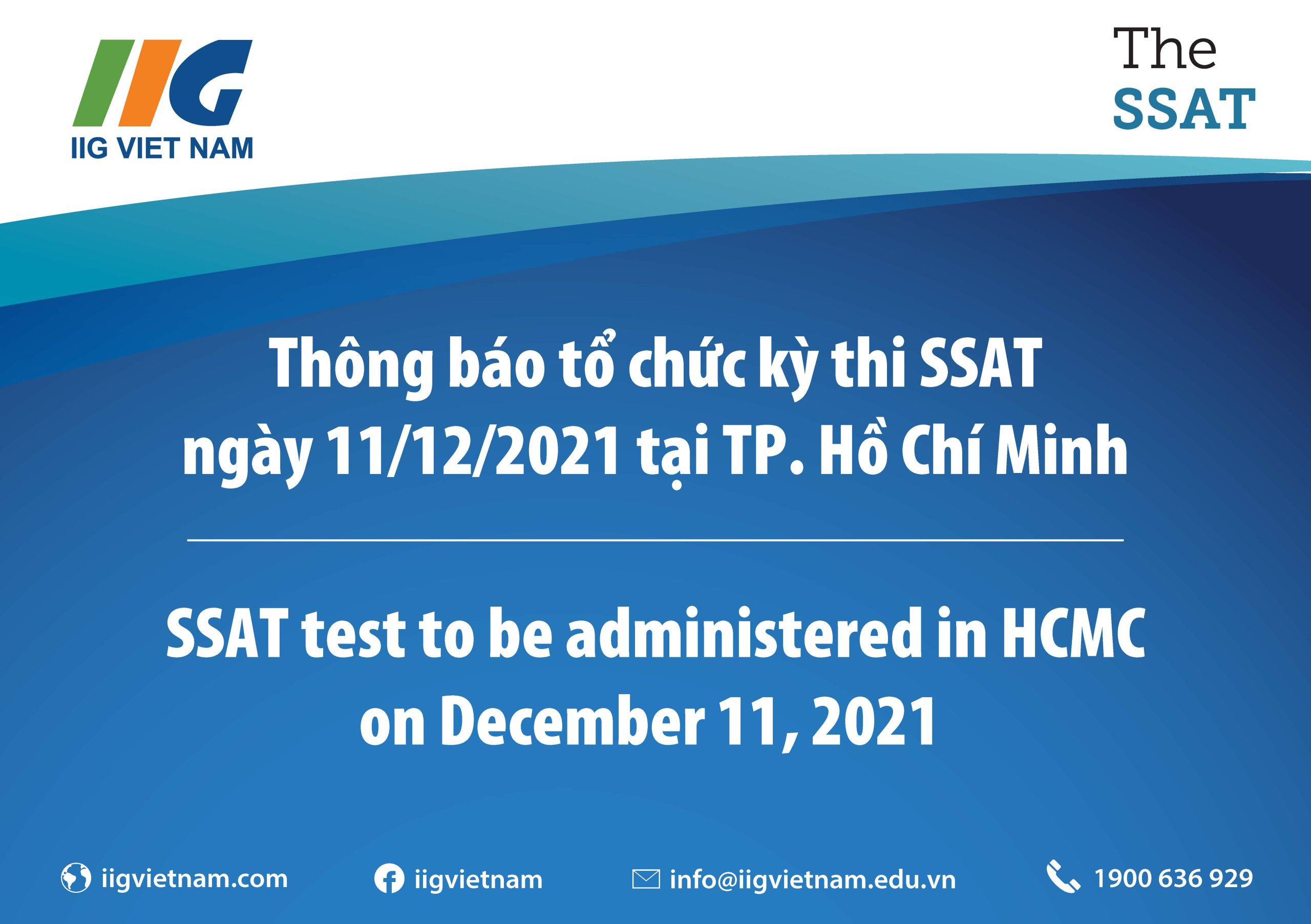 Thông báo tổ chức kỳ thi SSAT ngày 11/12/2021 tại TP. Hồ Chí Minh/ SSAT test to be administered in HCMC on December 11, 2021