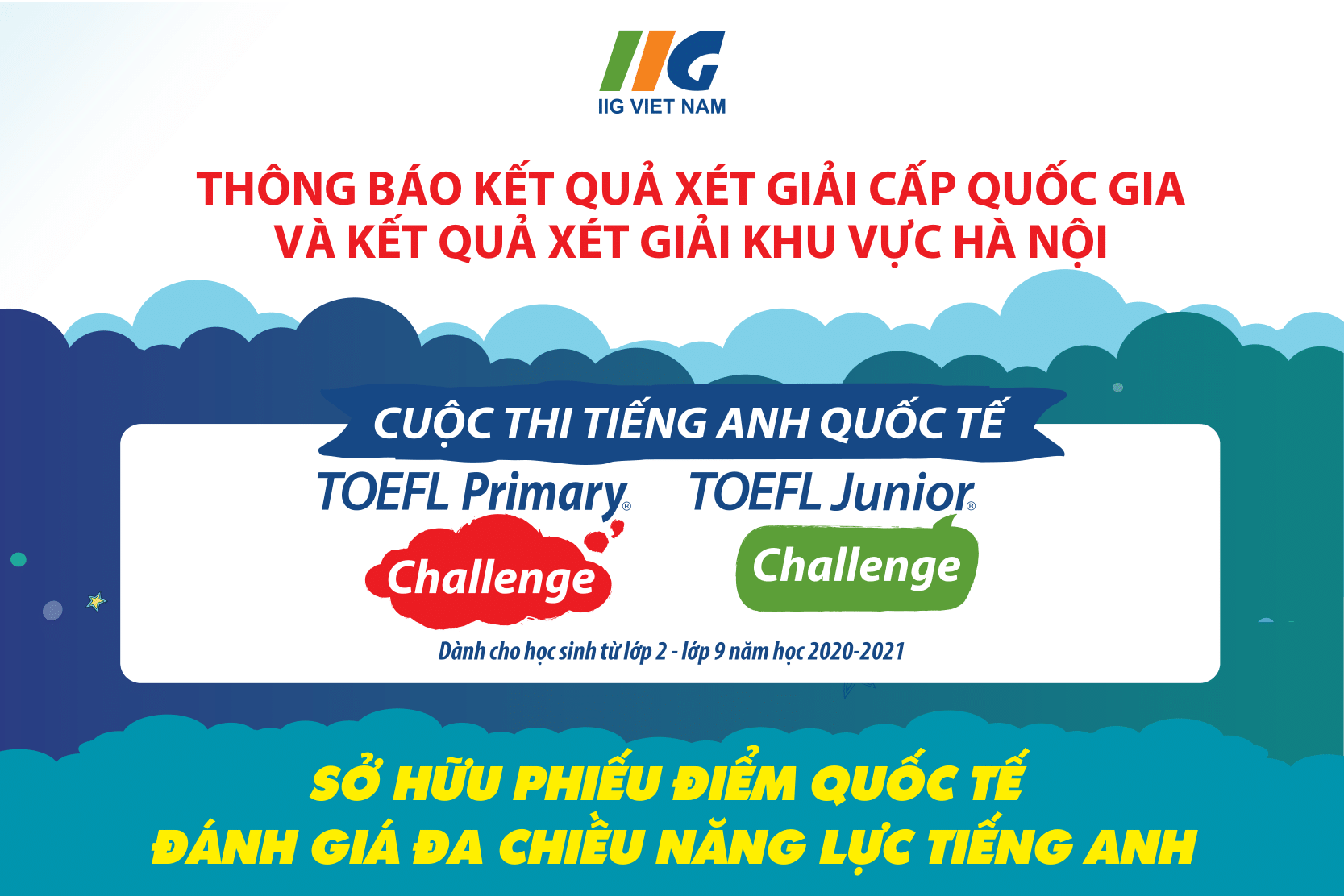 Thông báo kết quả xét giải cấp Quốc gia và kết quả xét giải khu vực Hà Nội cuộc thi TOEFL Challenge năm học 2020-2021