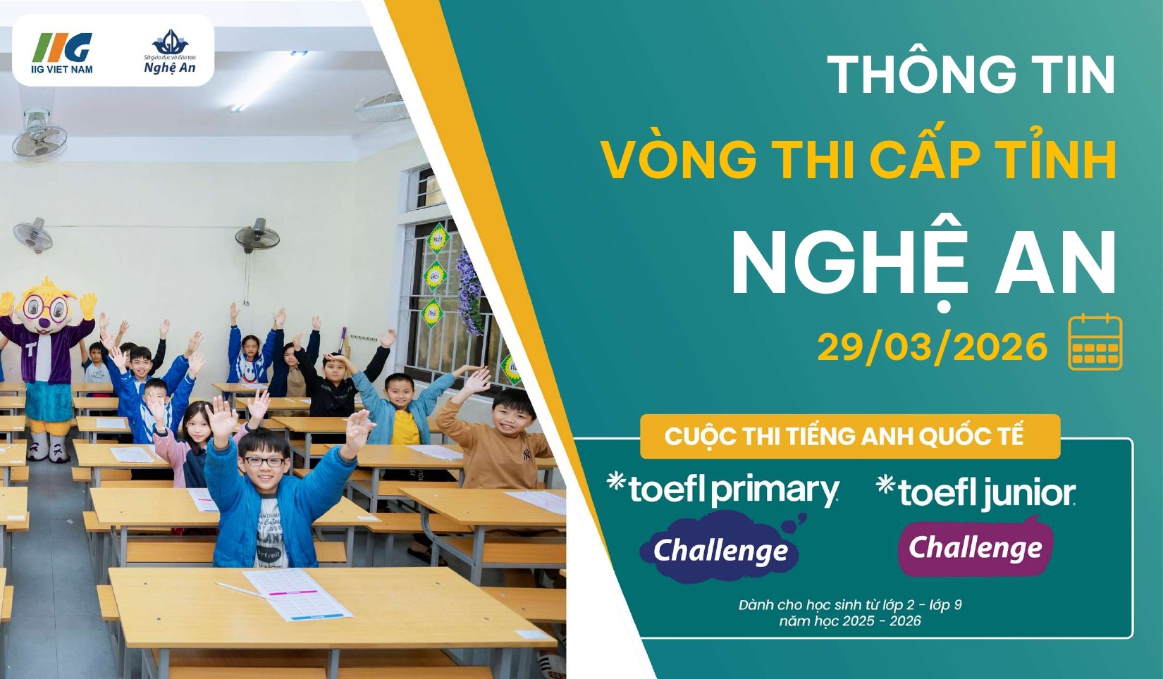 [Nghệ An] Thông báo thông tin Vòng thi cấp Tỉnh – Cuộc thi tiếng Anh quốc tế TOEFL Challenge năm học 2025-2026