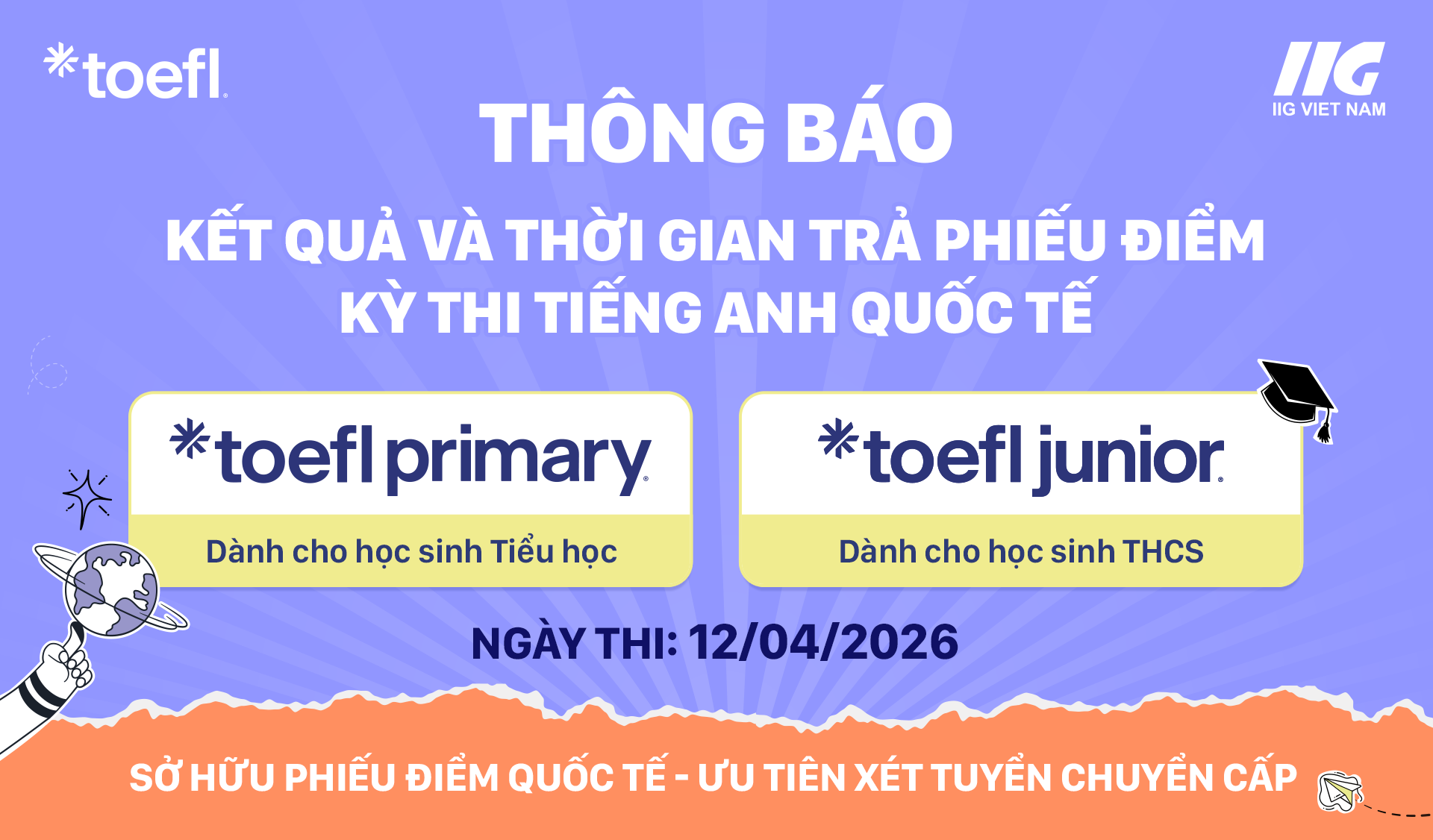 Thông báo kết quả và thời gian trả phiếu điểm Kỳ thi TOEFL định kỳ năm học 2025 – 2026 tại Hà Nội